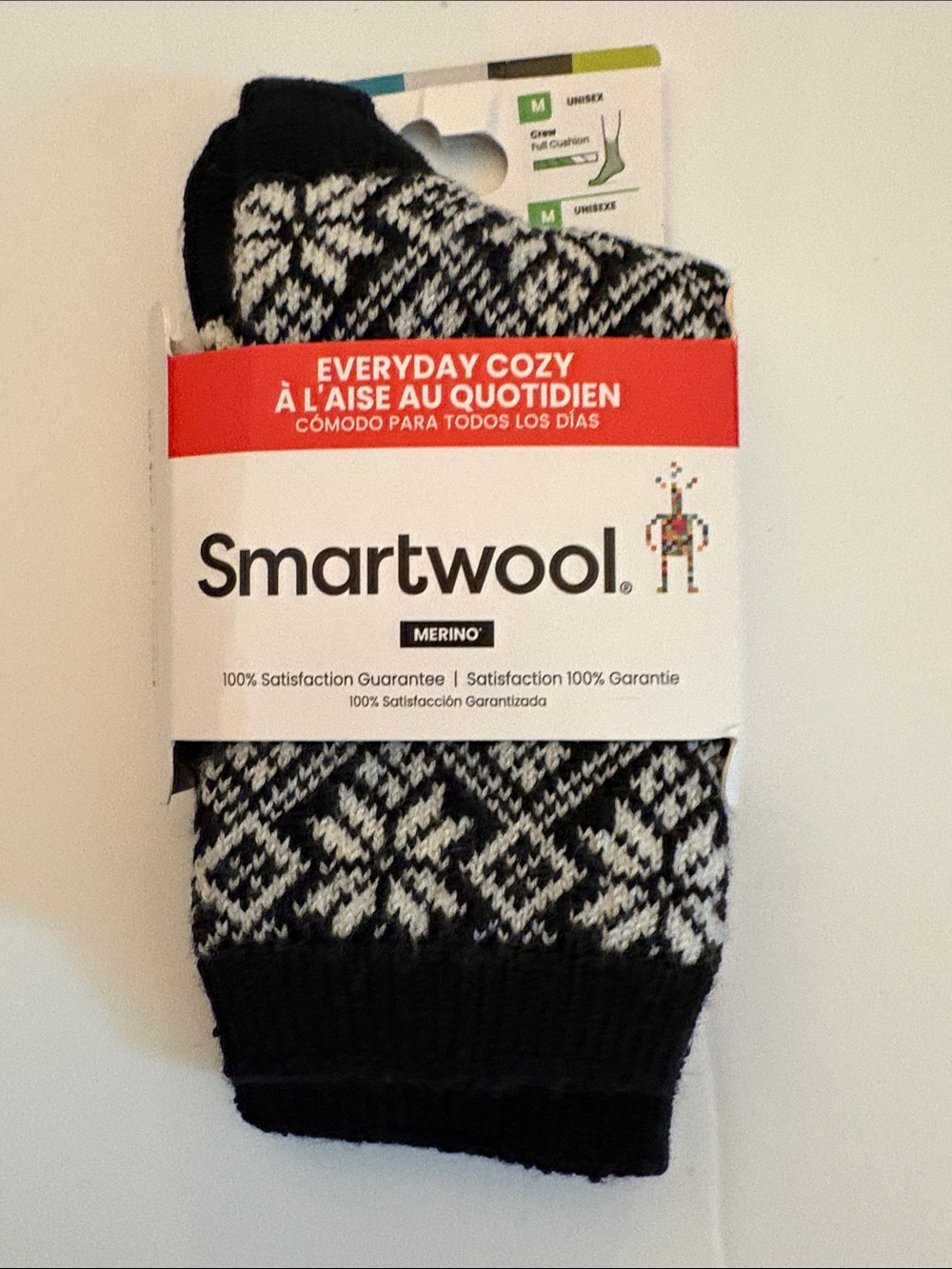 Smartwool Unisex Every Day Full Cushion Crew Snowflake Black Medium NWT